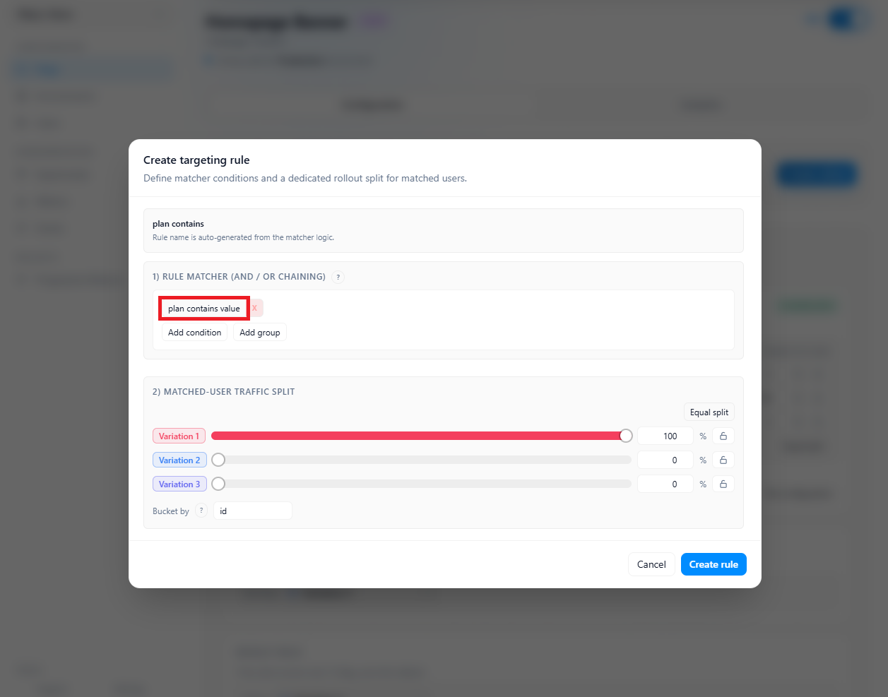 Start by creating a targeting rule from the flag detail view.