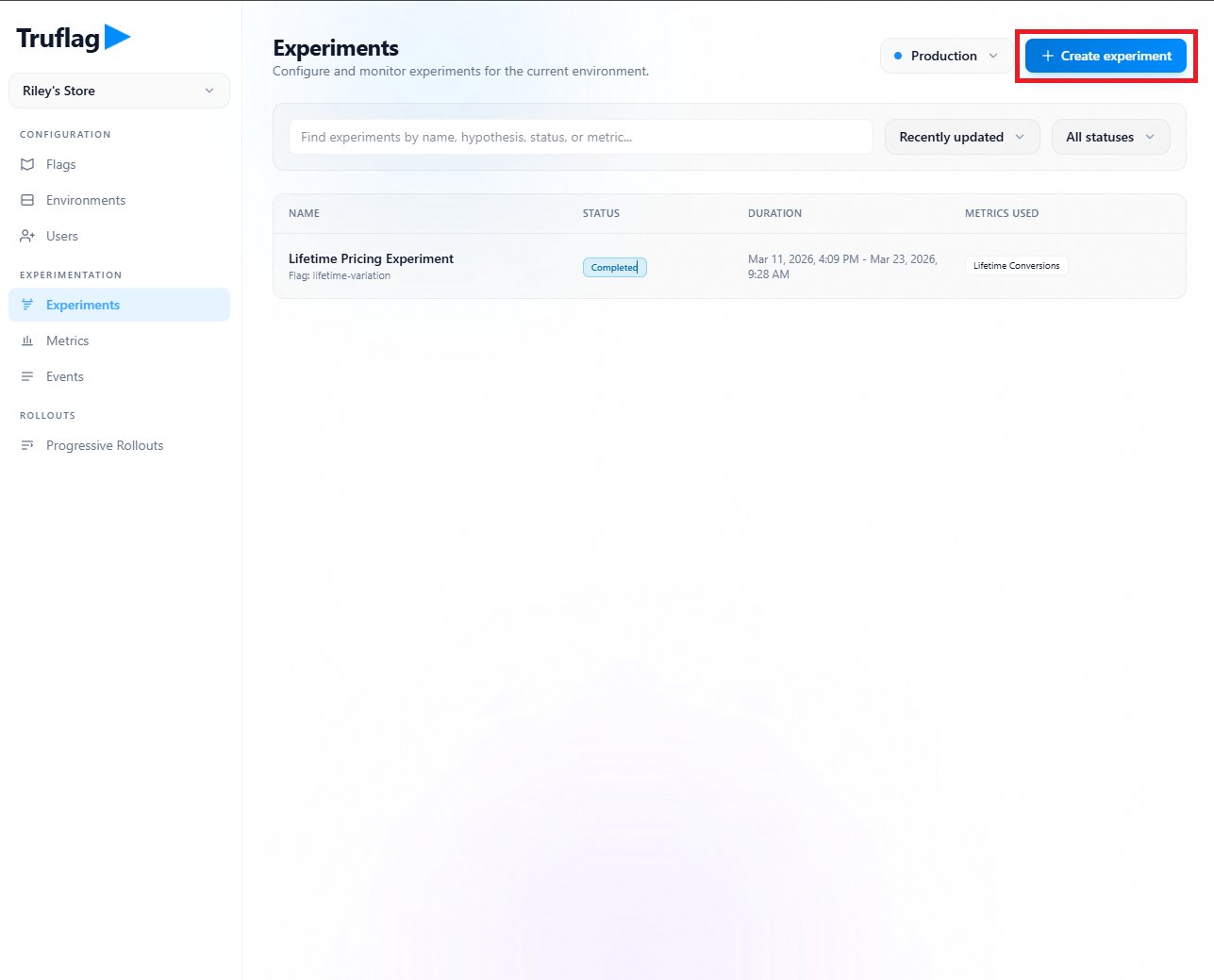 Click Create experiment.